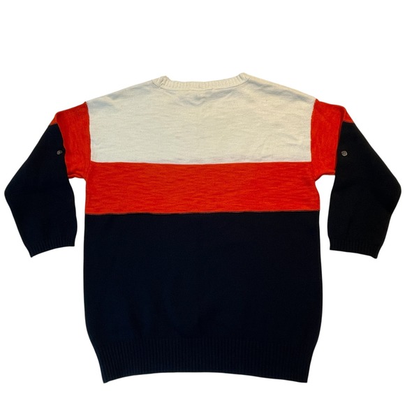 Two by Vince Camuto Womens Colorblock Tab Sleeve Sweater White Orange Navy sz MM - Picture 9 of 11